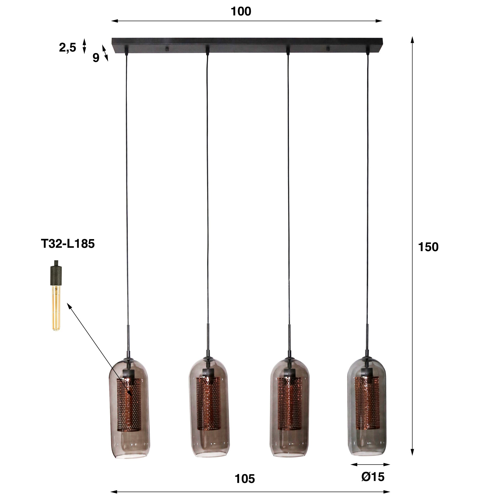 Smoria Mesh 4-lichts - Artic zwarte hanglamp