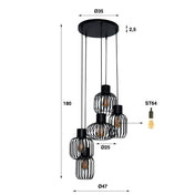 Mixora Metalen hanglamp met 5 lampen in lagen - Houtskool