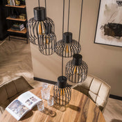 Mixora Metalen hanglamp met 5 lampen in lagen - Houtskool
