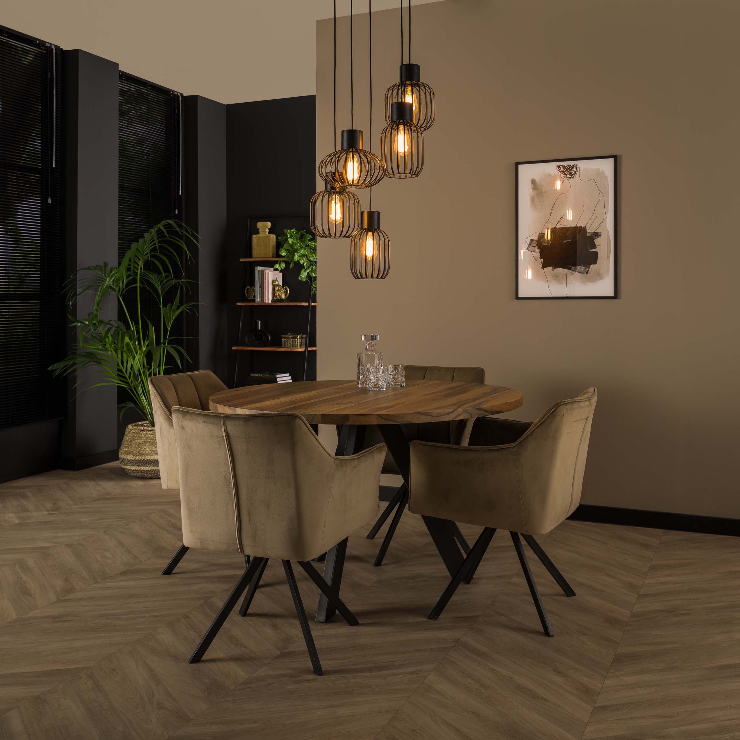 Mixora Metalen hanglamp met 5 lampen in lagen - Houtskool