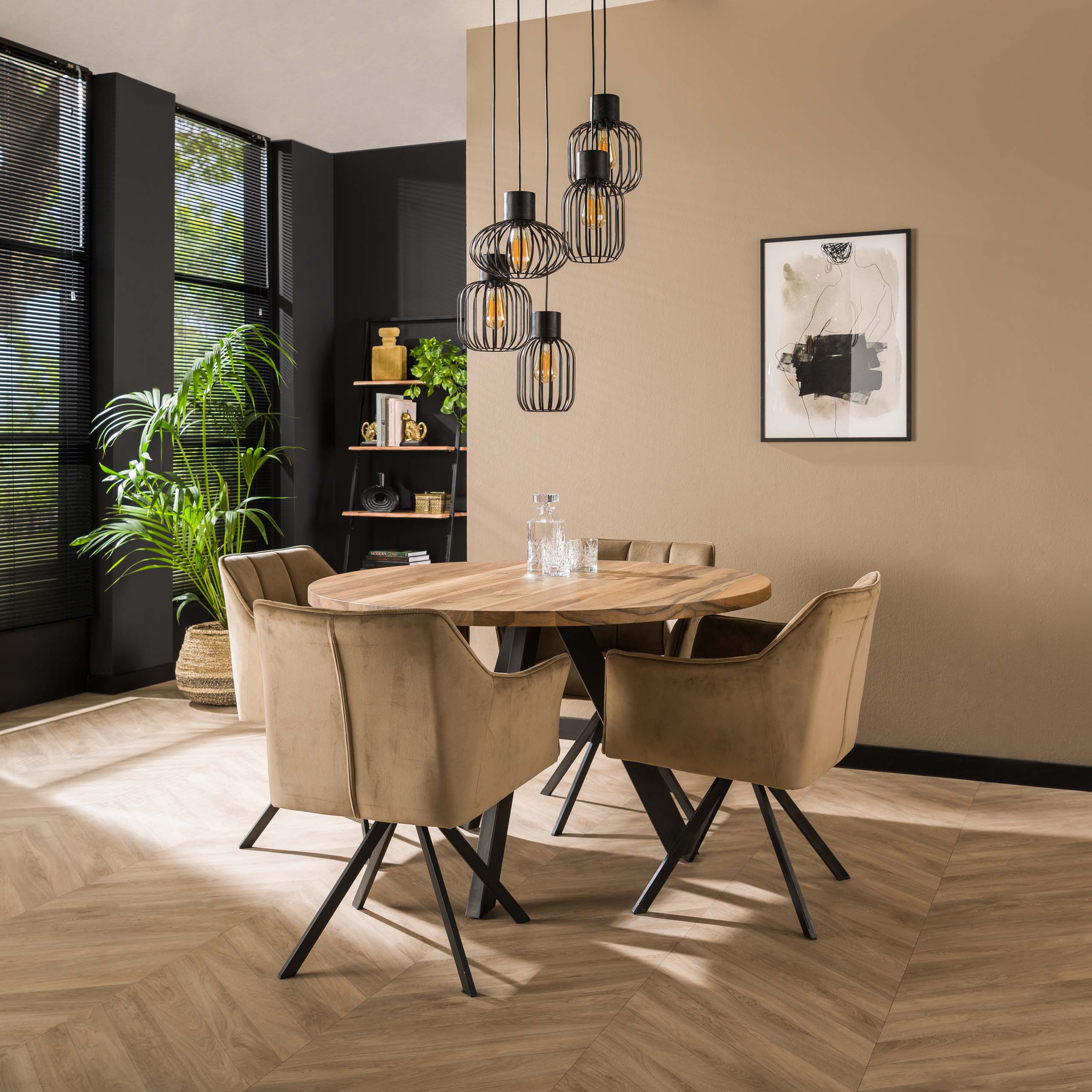 Mixora Metalen hanglamp met 5 lampen in lagen - Houtskool