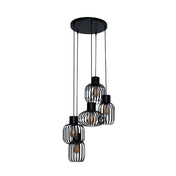 Mixora Metalen hanglamp met 5 lampen in lagen - Houtskool