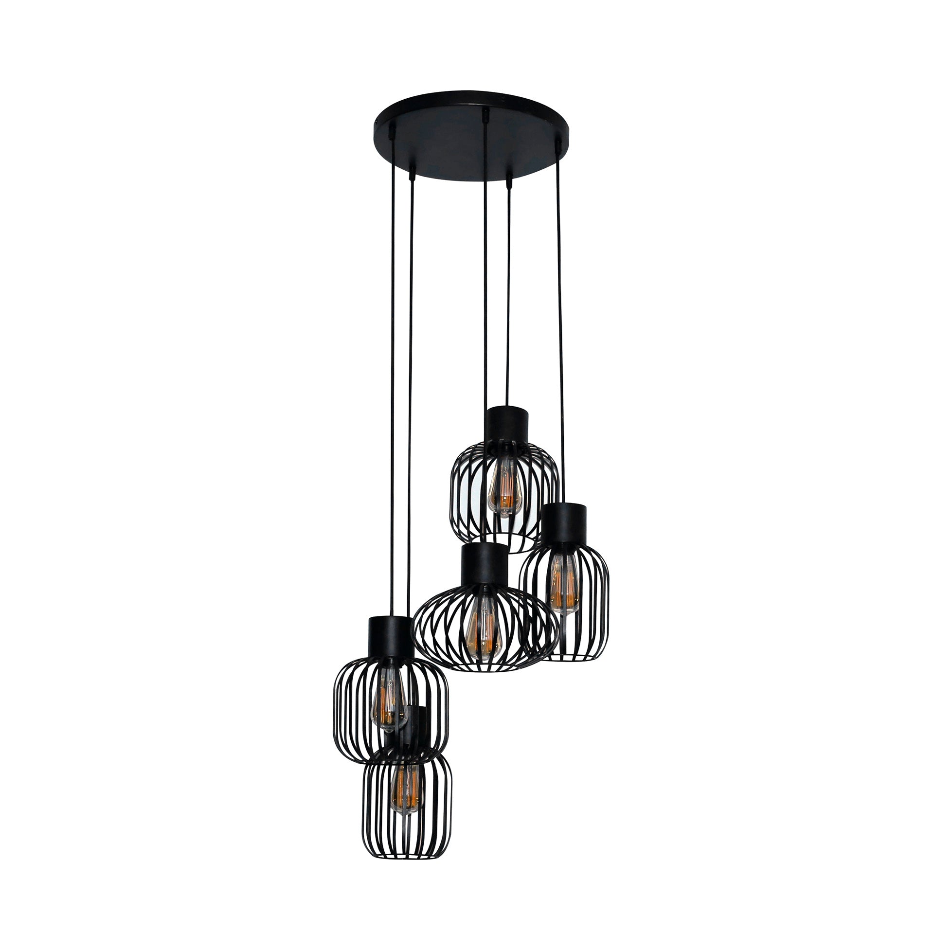 Mixora Metalen hanglamp met 5 lampen in lagen - Houtskool