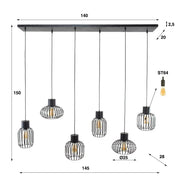 Mixora Metal 3+3-licht - Houtskool hanglamp