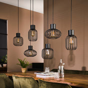 Mixora Metal 3+3-licht - Houtskool hanglamp