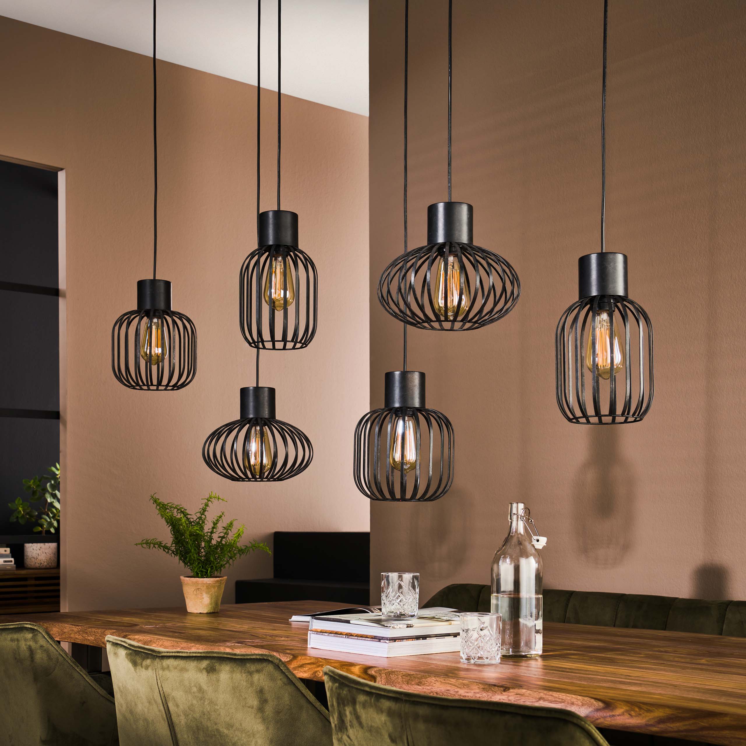 Mixora Metal 3+3-licht - Houtskool hanglamp