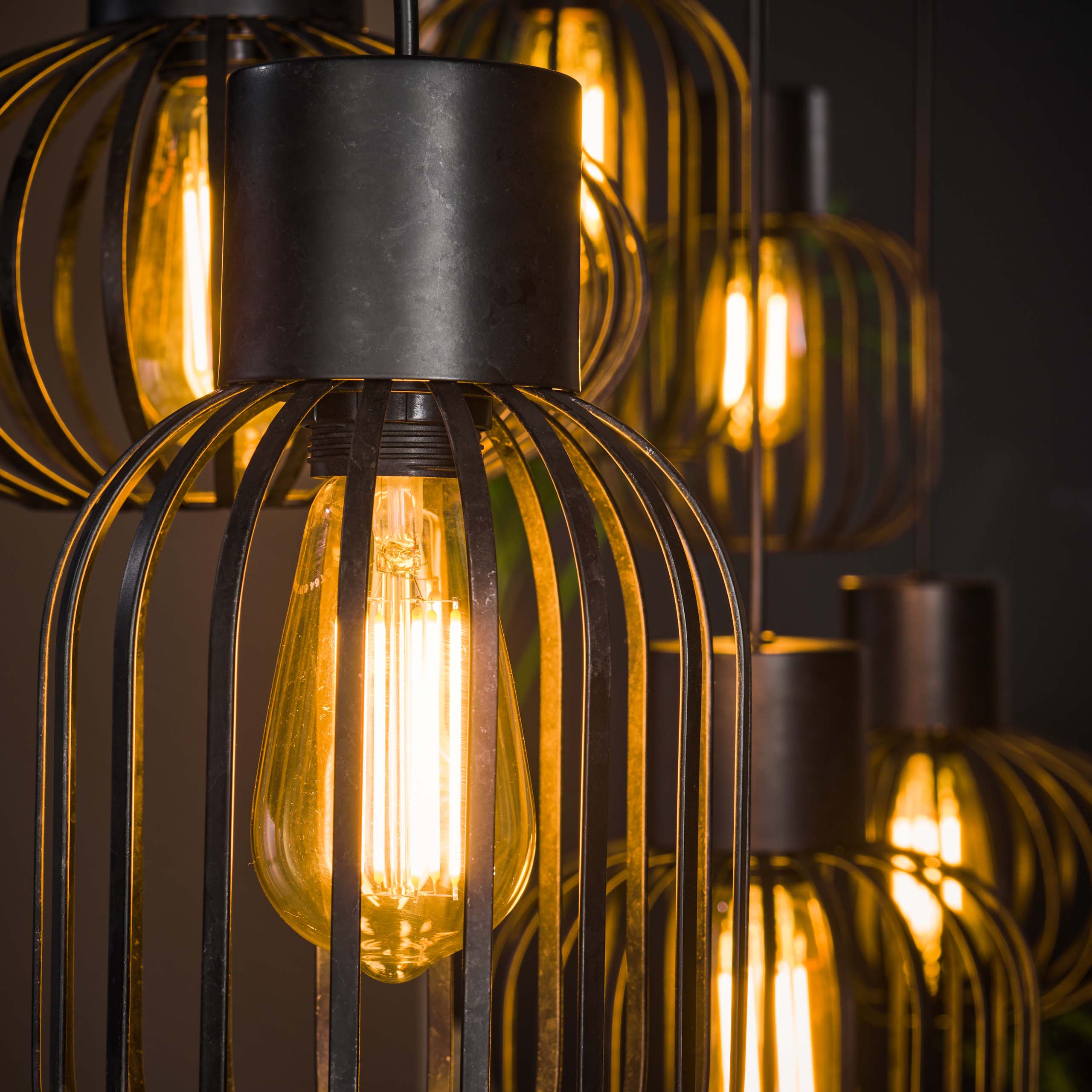 Mixora Metal 3+3-licht - Houtskool hanglamp