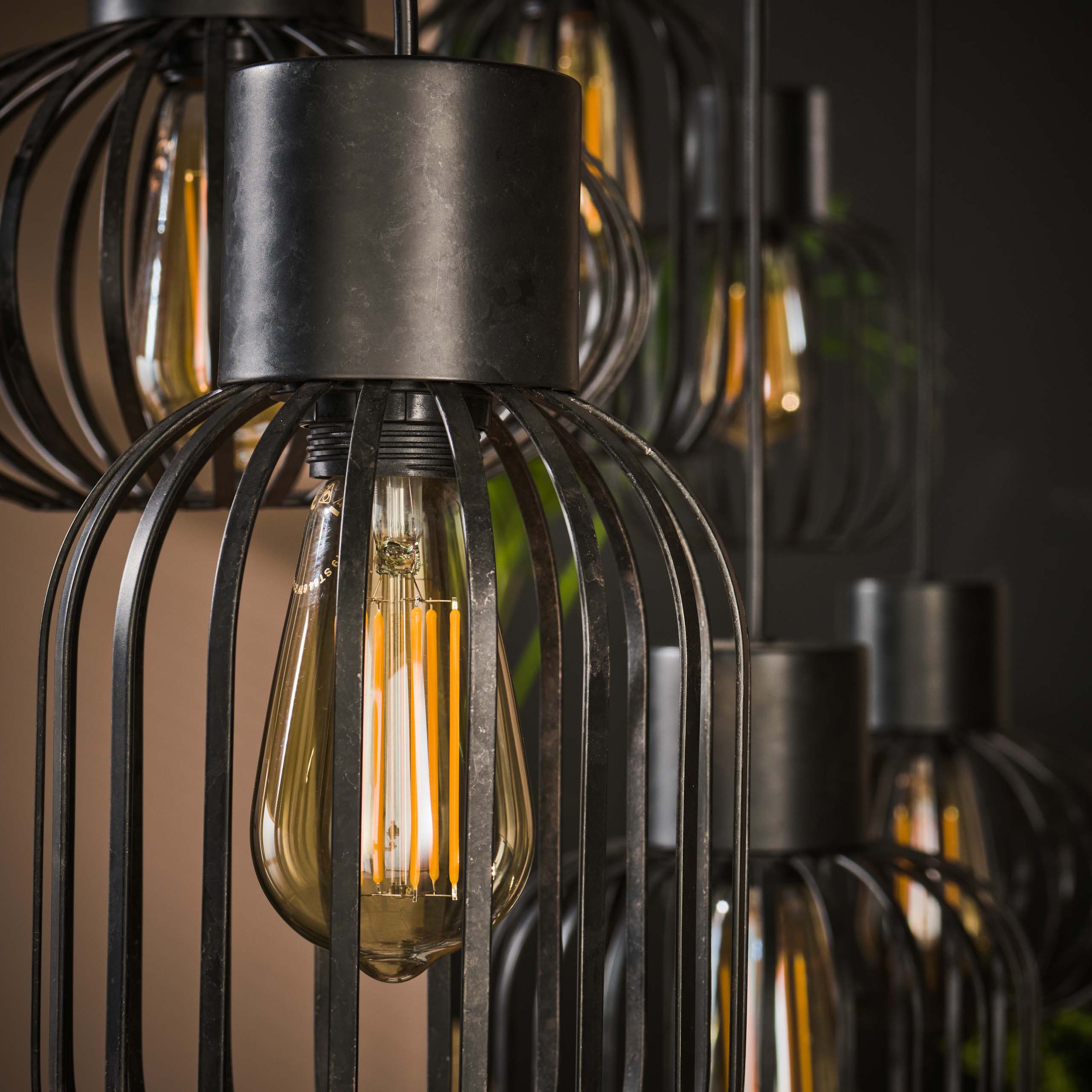 Mixora Metal 3+3-licht - Houtskool hanglamp