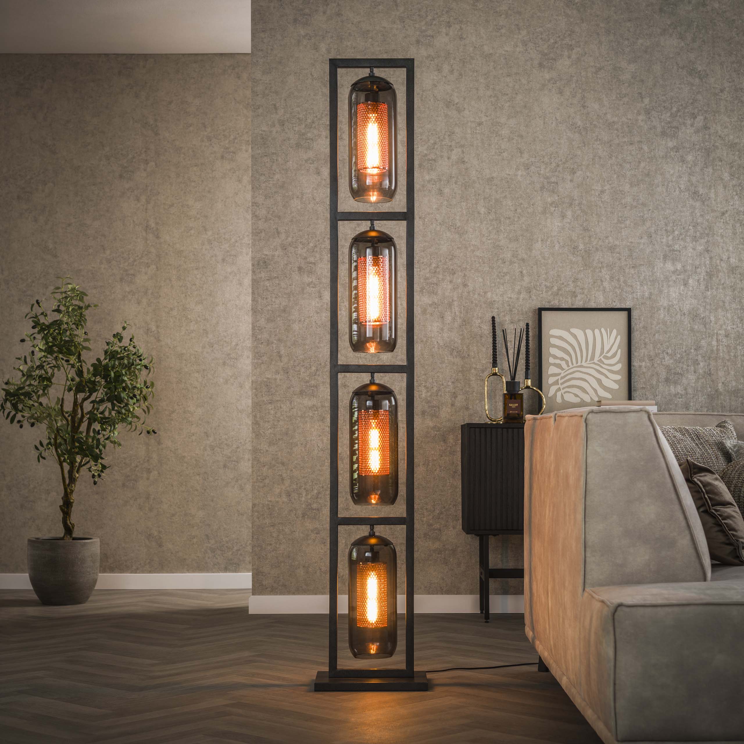 Smokara mesh 4-lichts - artic zwarte vloerlamp