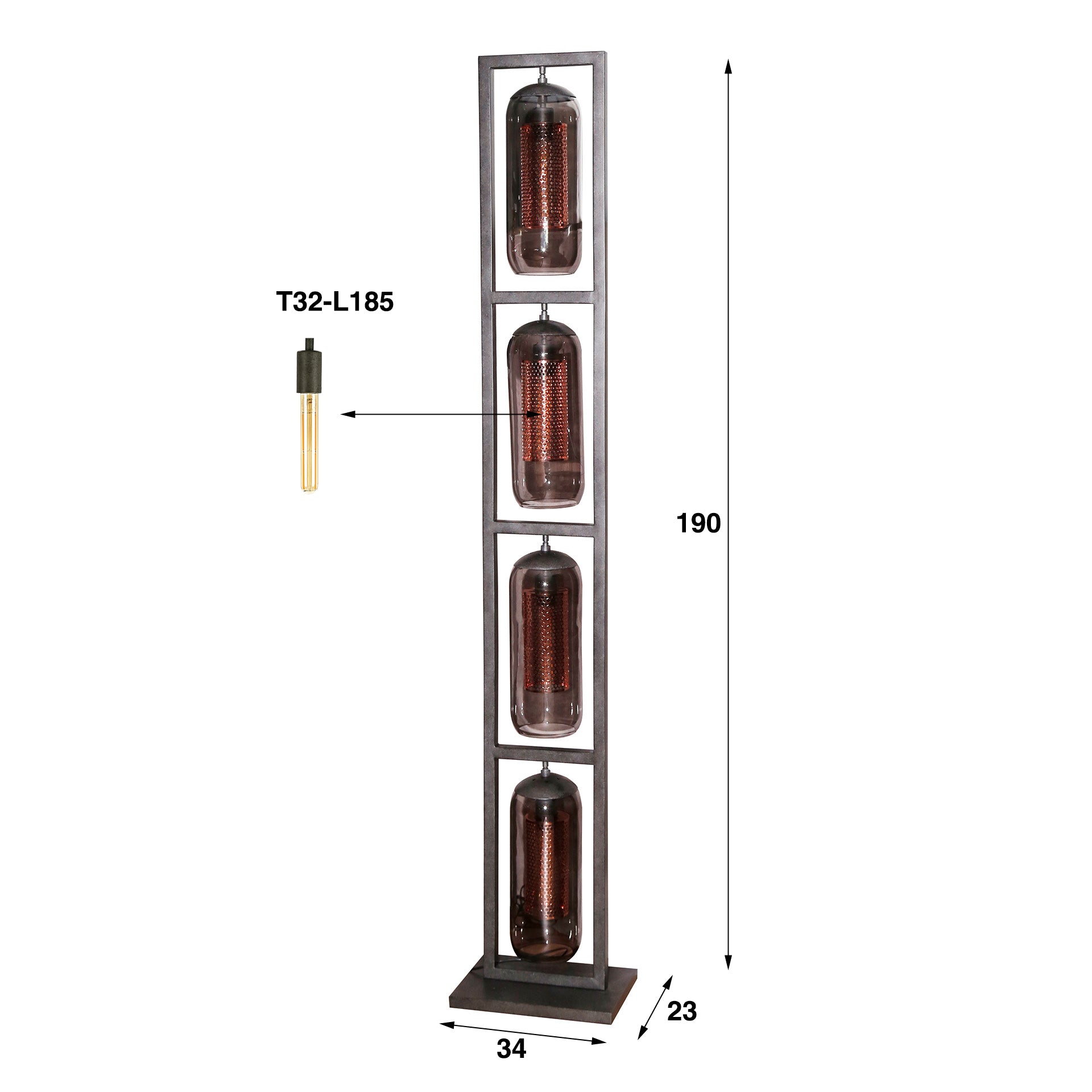 Smokara mesh 4-lichts - artic zwarte vloerlamp