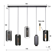 Meshora Rotate 5-lichts - Arctic zwarte hanglamp