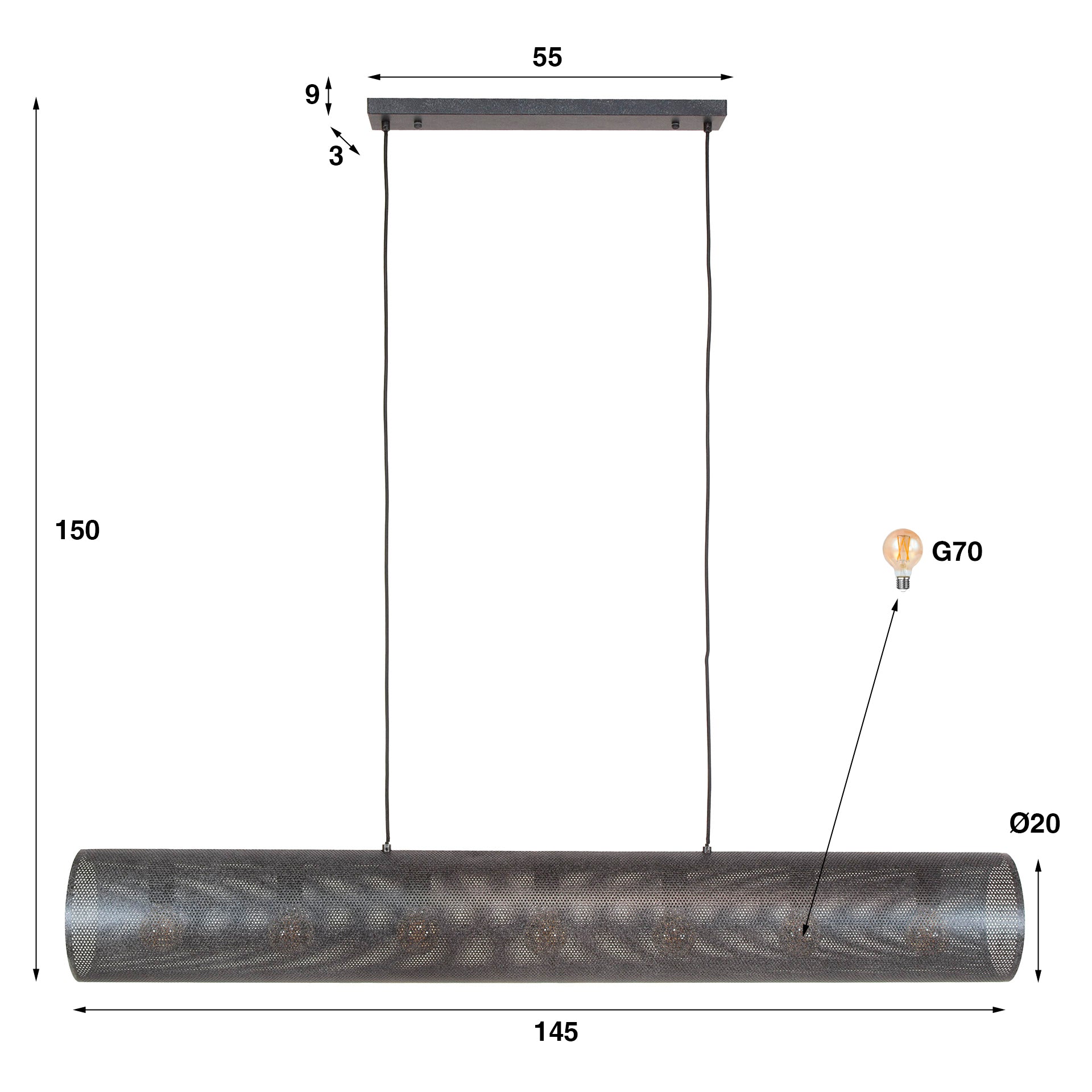 Tubora Mesh 7-lamps - Artic zwarte hanglamp