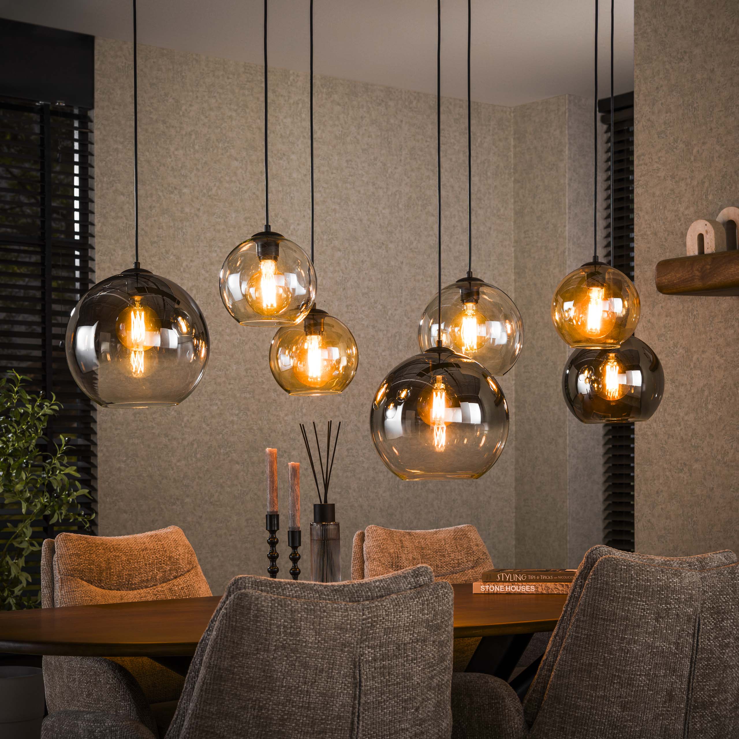 Multora Globe 4+3-lichts - Artic zwarte hanglamp
