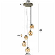Mixora gelaagde 5-lichts - Amberkleurige glazen hanglamp