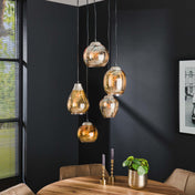 Mixora gelaagde 5-lichts - Amberkleurige glazen hanglamp
