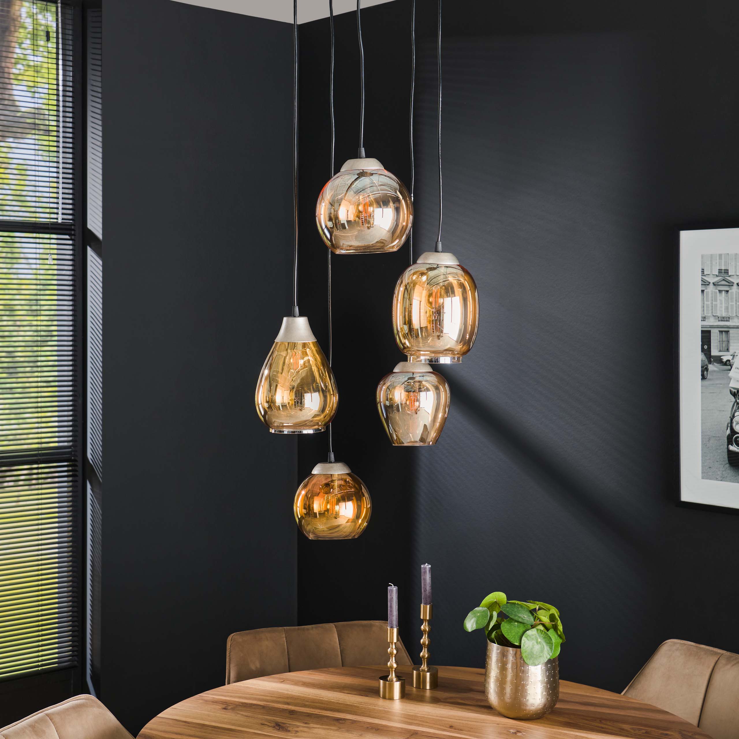 Mixora gelaagde 5-lichts - Amberkleurige glazen hanglamp