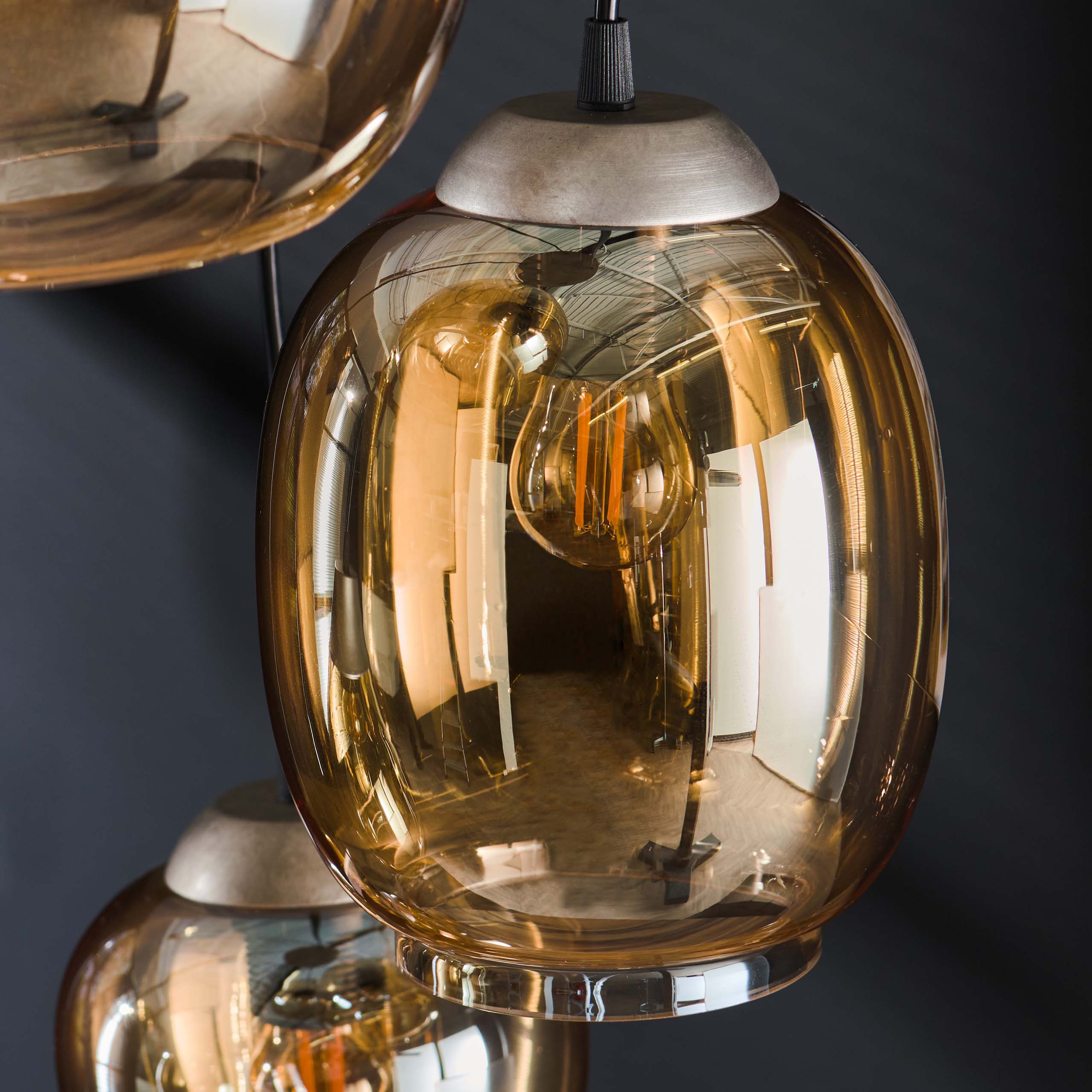 Mixora gelaagde 5-lichts - Amberkleurige glazen hanglamp