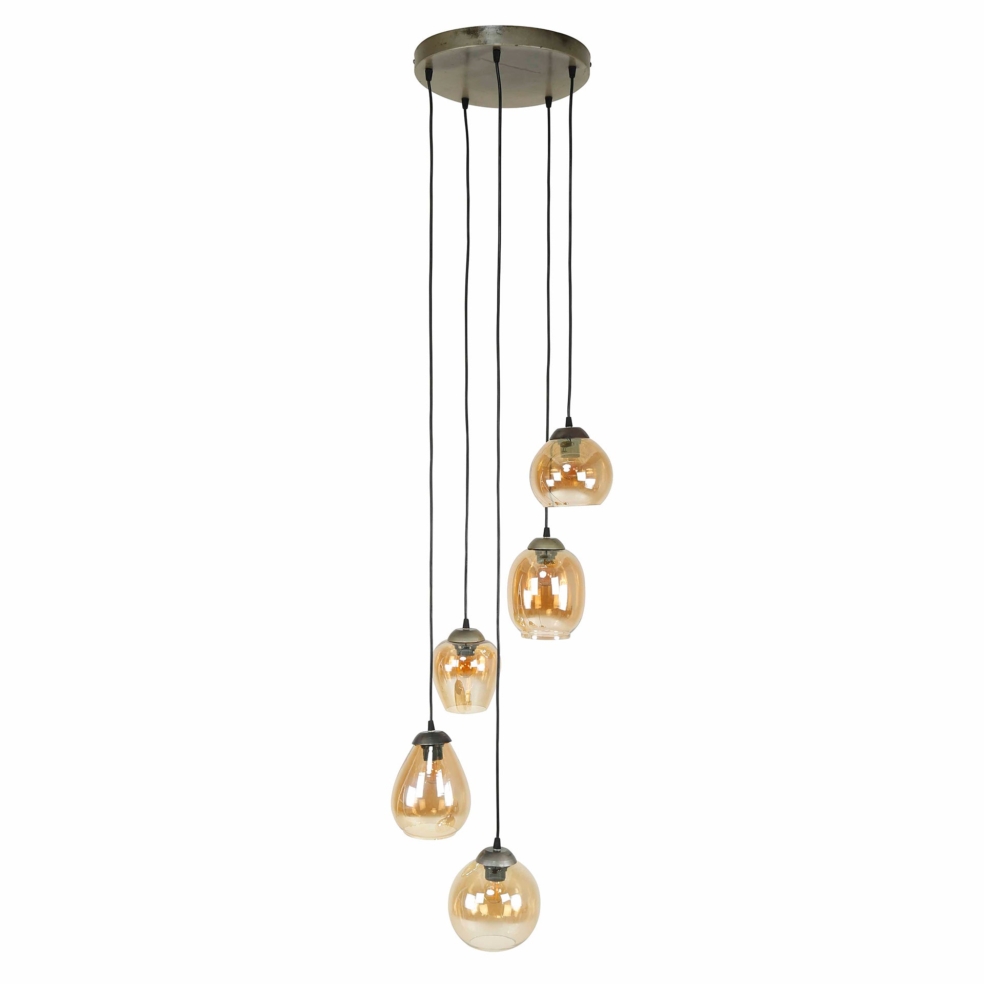 Mixora gelaagde 5-lichts - Amberkleurige glazen hanglamp