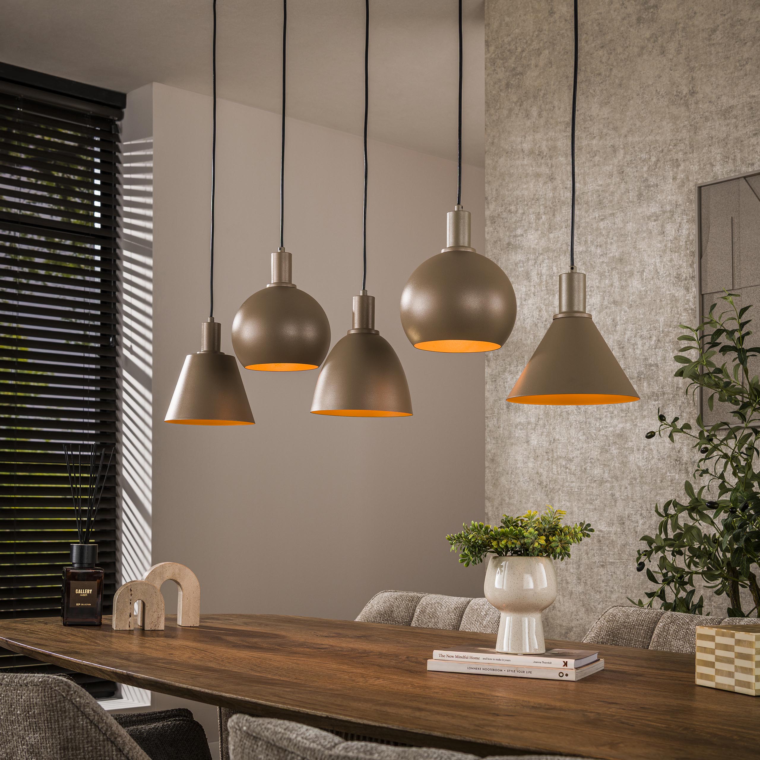 Metalora 5-lichts - Beige hanglamp