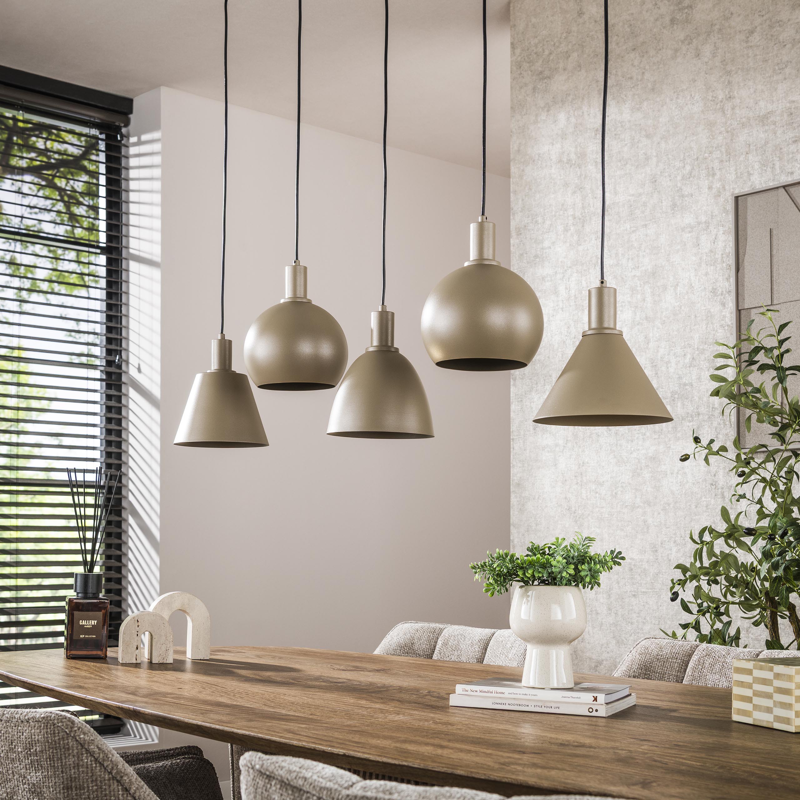 Metalora 5-lichts - Beige hanglamp