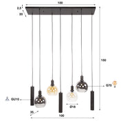 Sferora Tricolore 4+3-lichts - Arctic zwarte hanglamp
