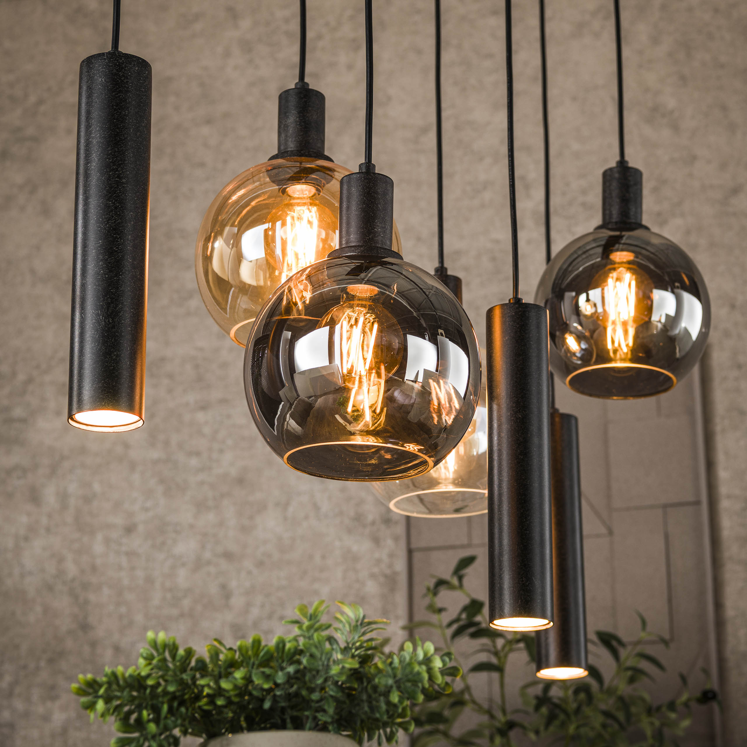 Sferora Tricolore 4+3-lichts - Arctic zwarte hanglamp