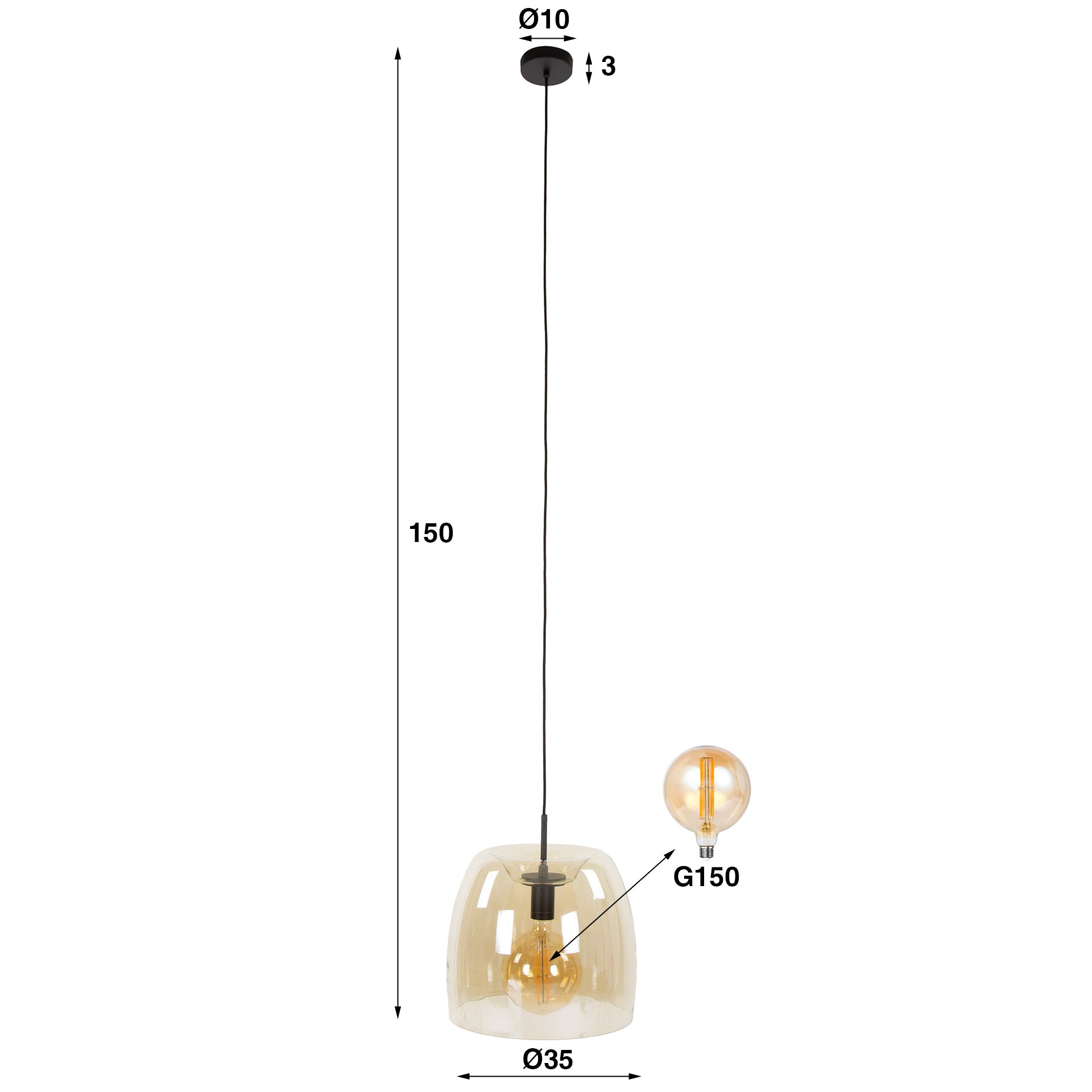 Drifora Glas 1-lichts - Amberglazen hanglamp