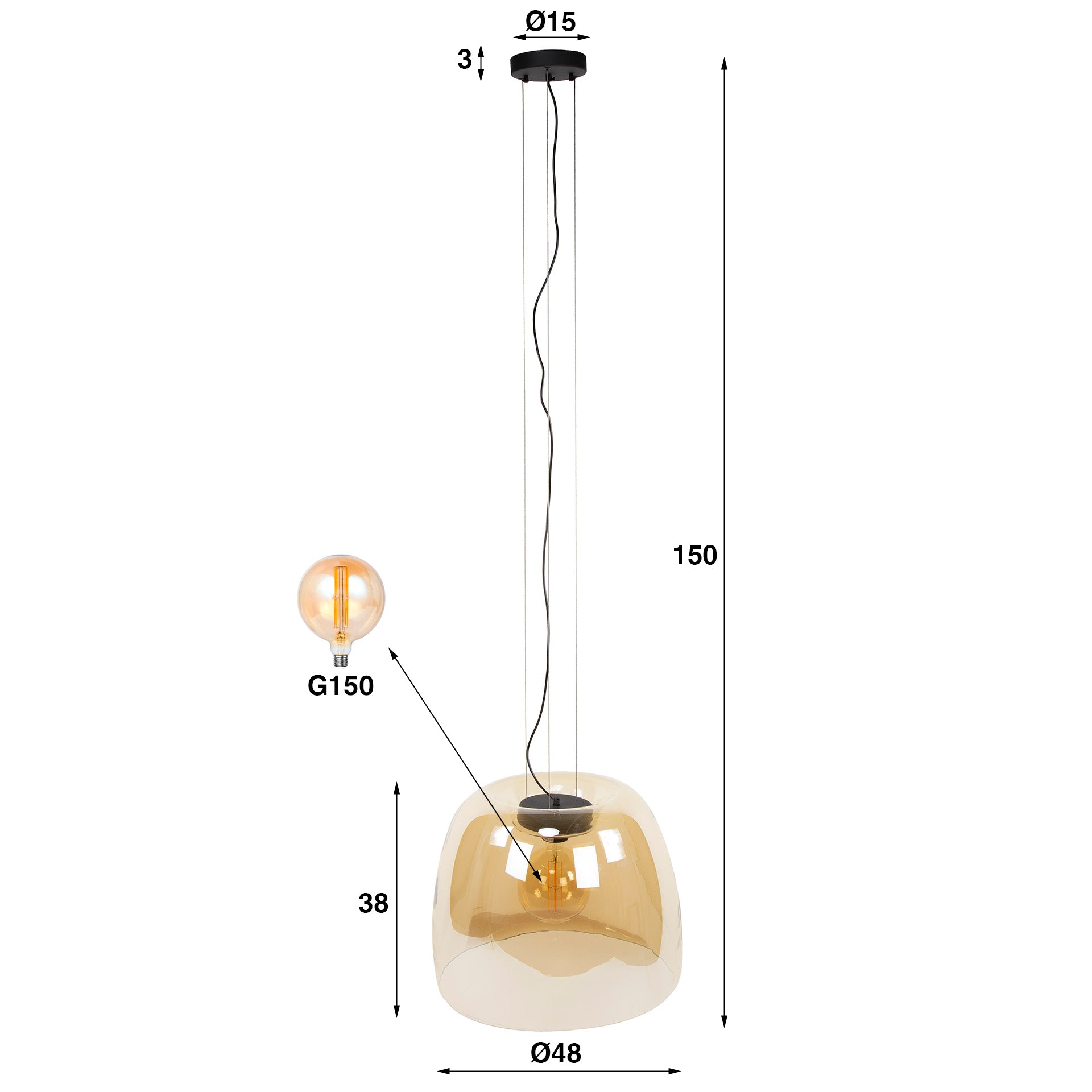 Drifora Glass XL 1-lichts - Hanglamp van amberkleurig glas