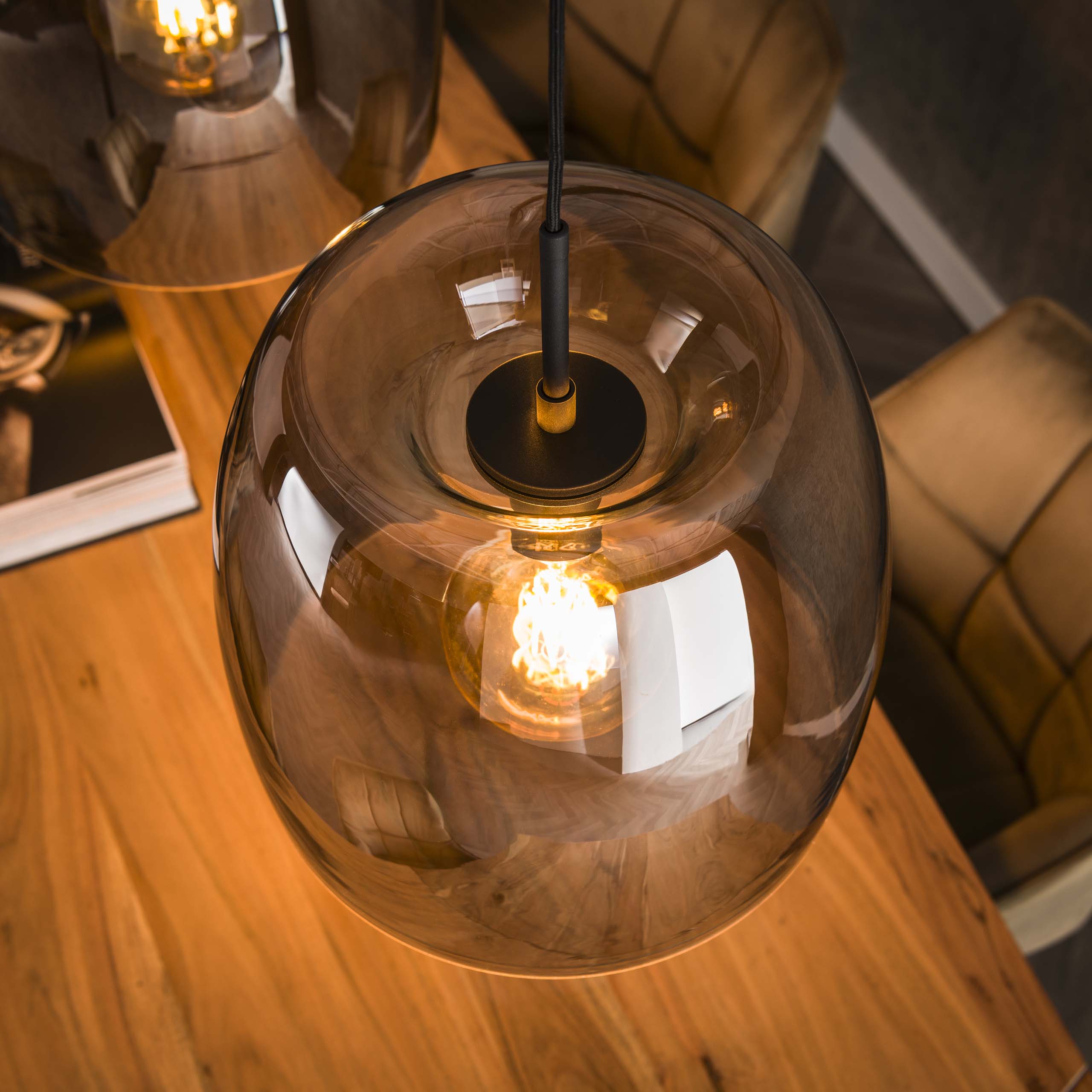 Drifora Glass 3-lichts - Rookgrijs glazen hanglamp