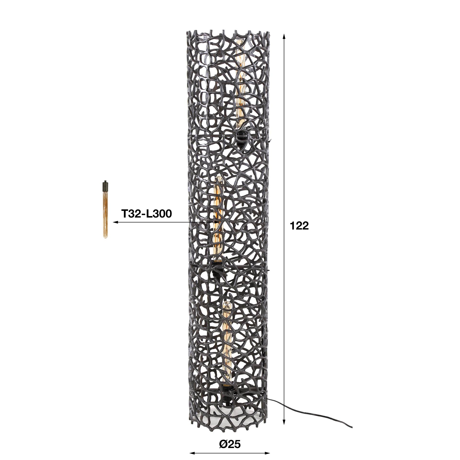 Wevera XL 3-lichts – zwart nikkel vloerlamp