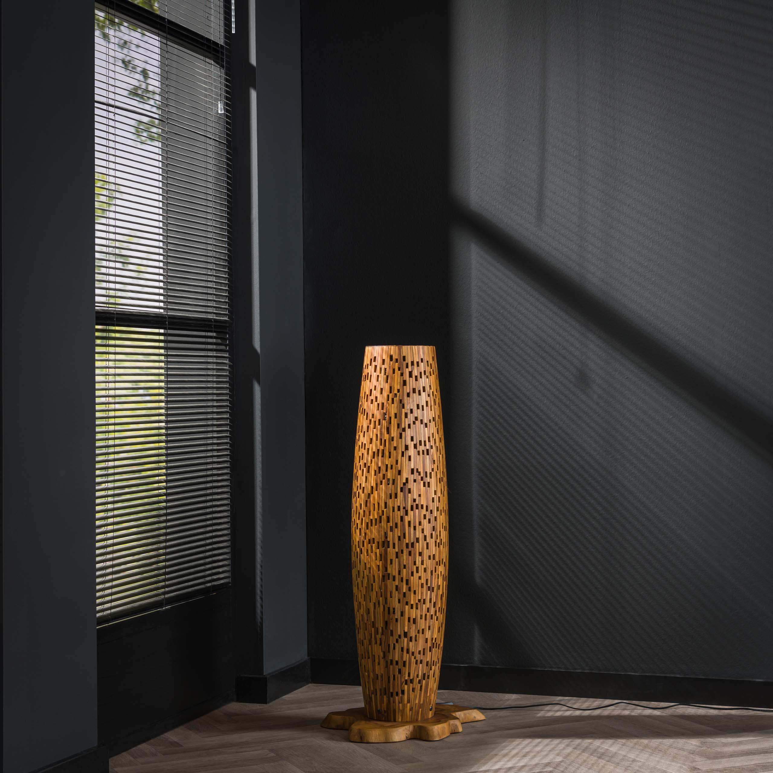 Barsa S 2-licht - massief teakhouten vloerlamp