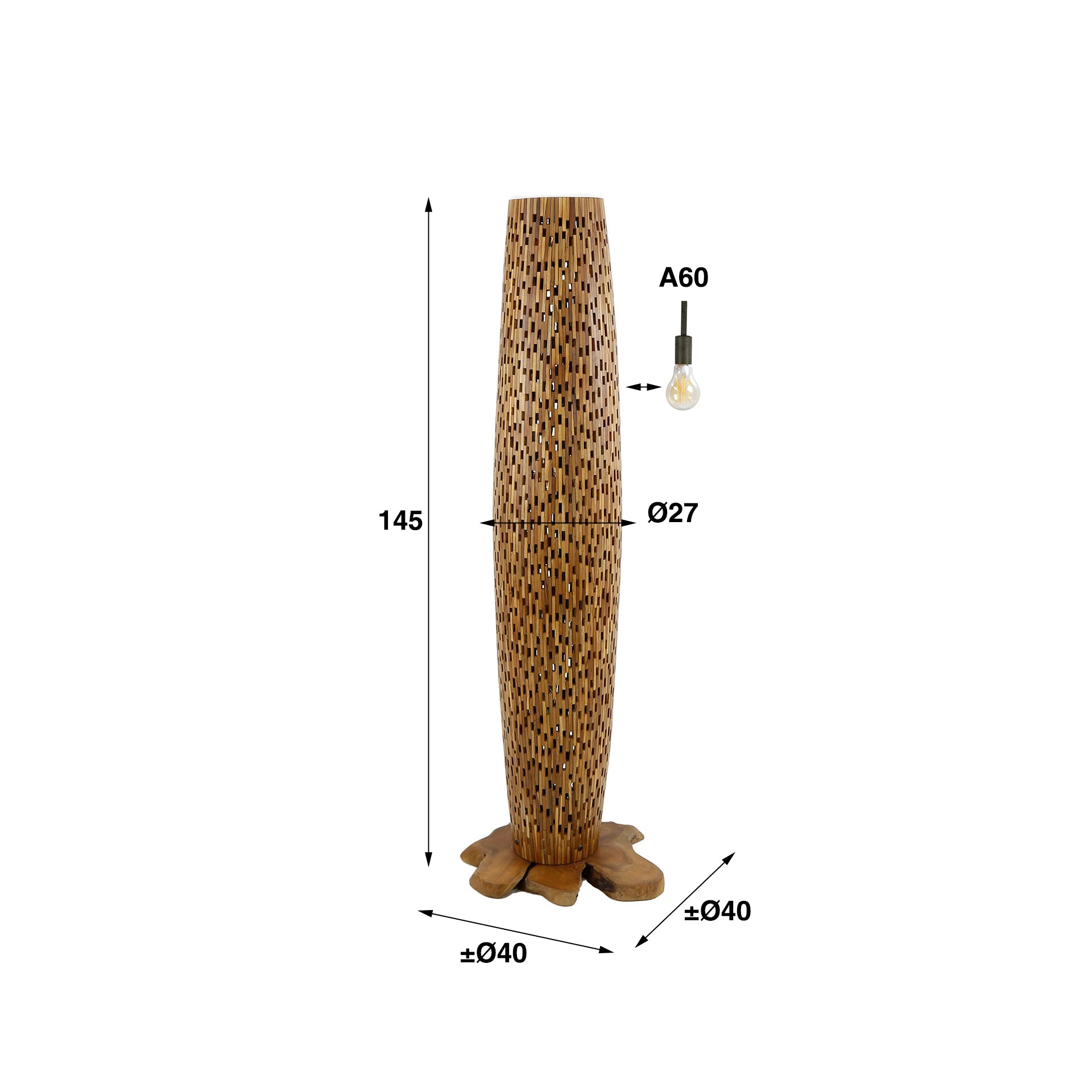 Barsa M 3-lichts - massief teakhouten vloerlamp