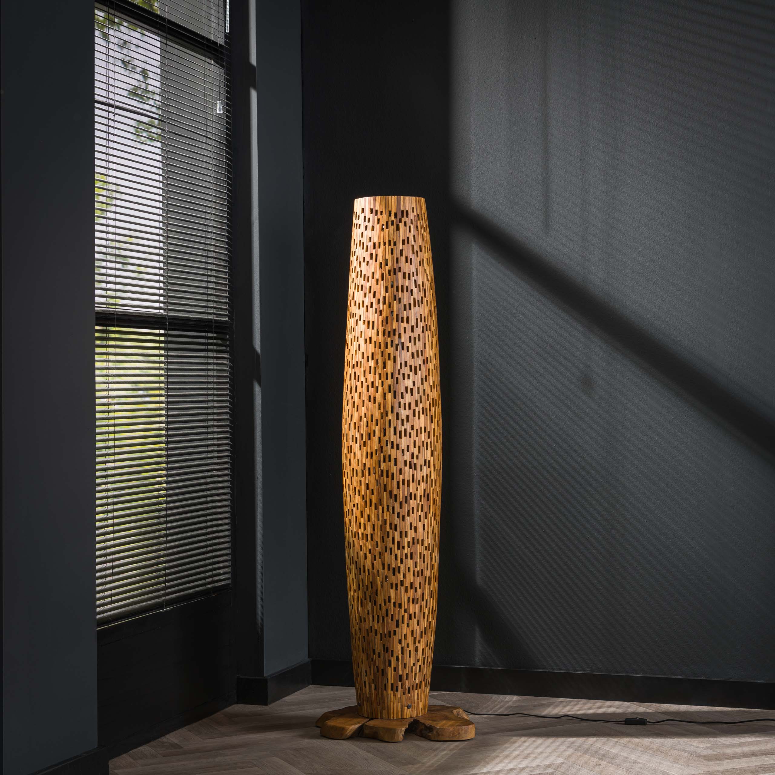 Barsa M 3-lichts - massief teakhouten vloerlamp