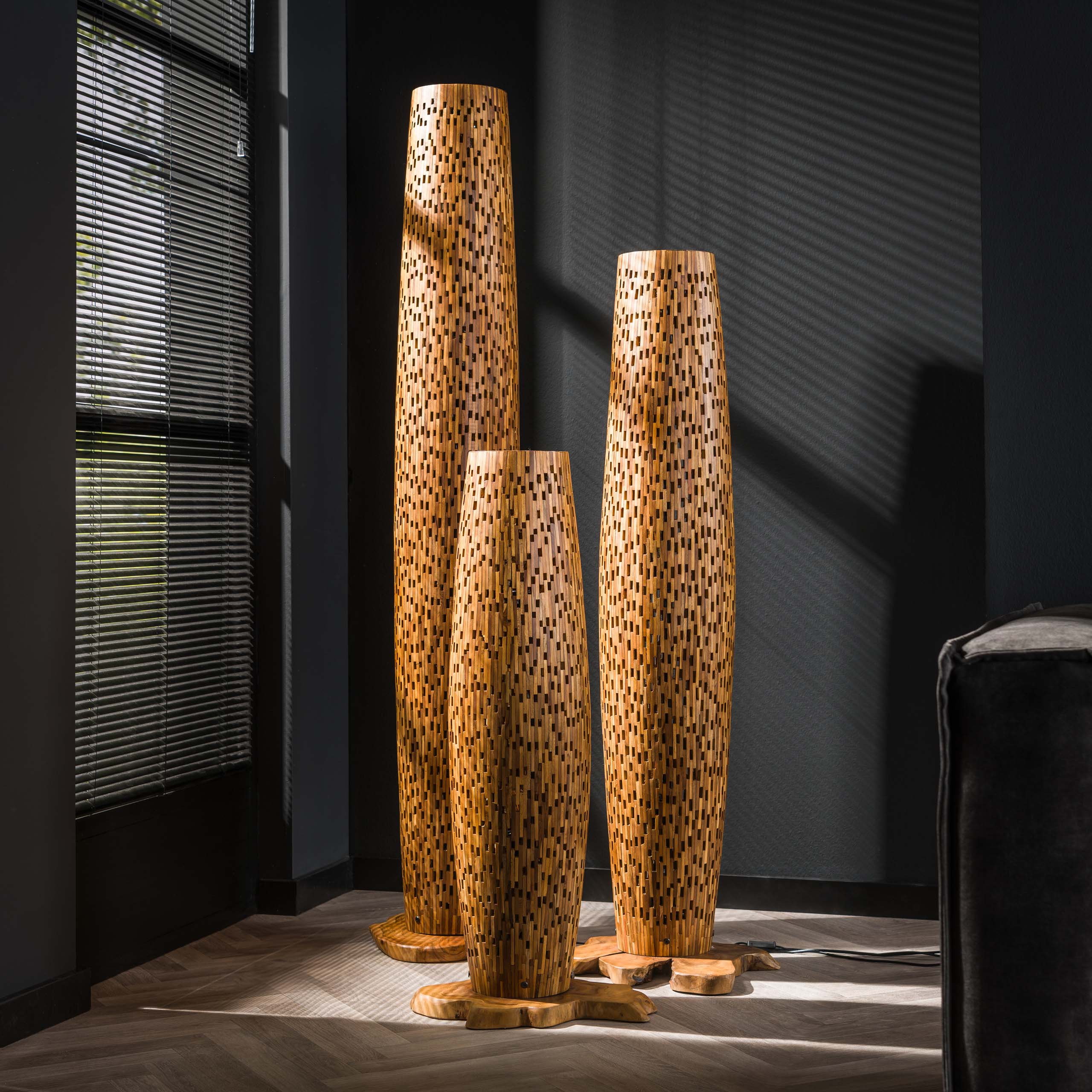 Barsa M 3-lichts - massief teakhouten vloerlamp
