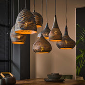 Puncera 4+3-licht - Zwartbruine hanglamp