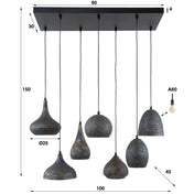 Puncera 4+3-licht - Zwartbruine hanglamp
