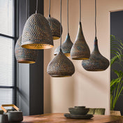 Puncera 4+3-licht - Zwartbruine hanglamp