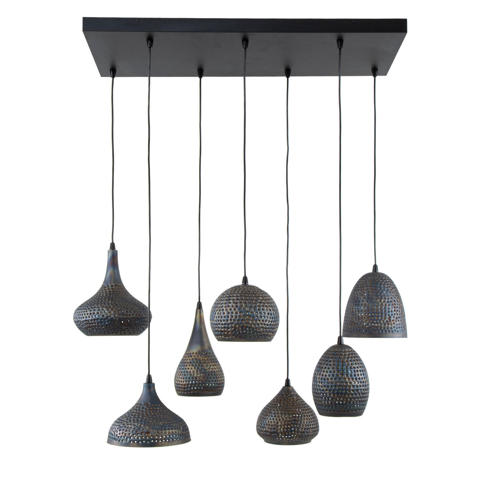 Puncera 4+3-licht - Zwartbruine hanglamp