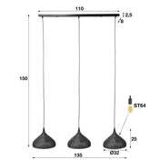 Puncera hanglamp 3-lichts - Zwartbruin
