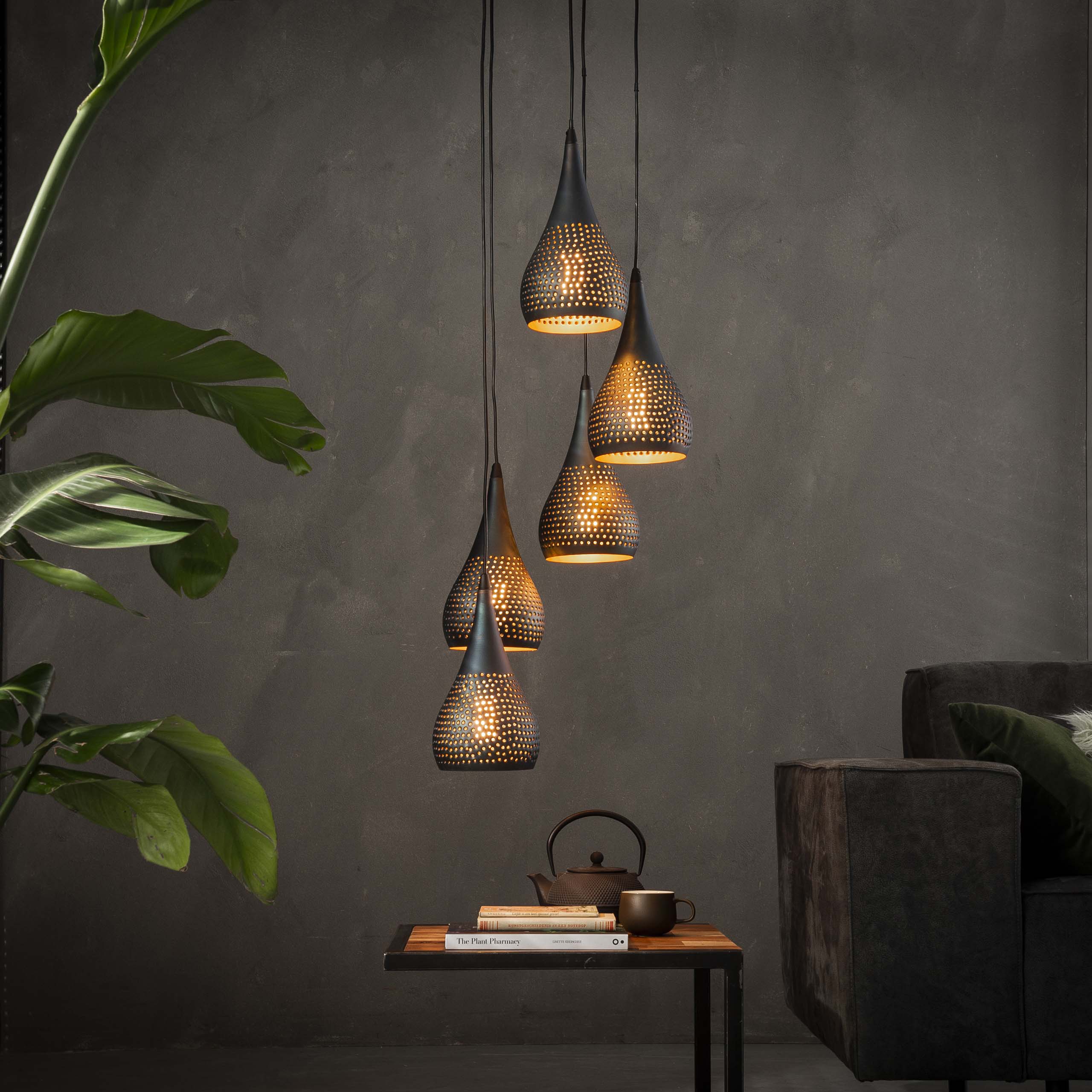 Puncera 5-lichts gelaagd - Zwartbruine hanglamp