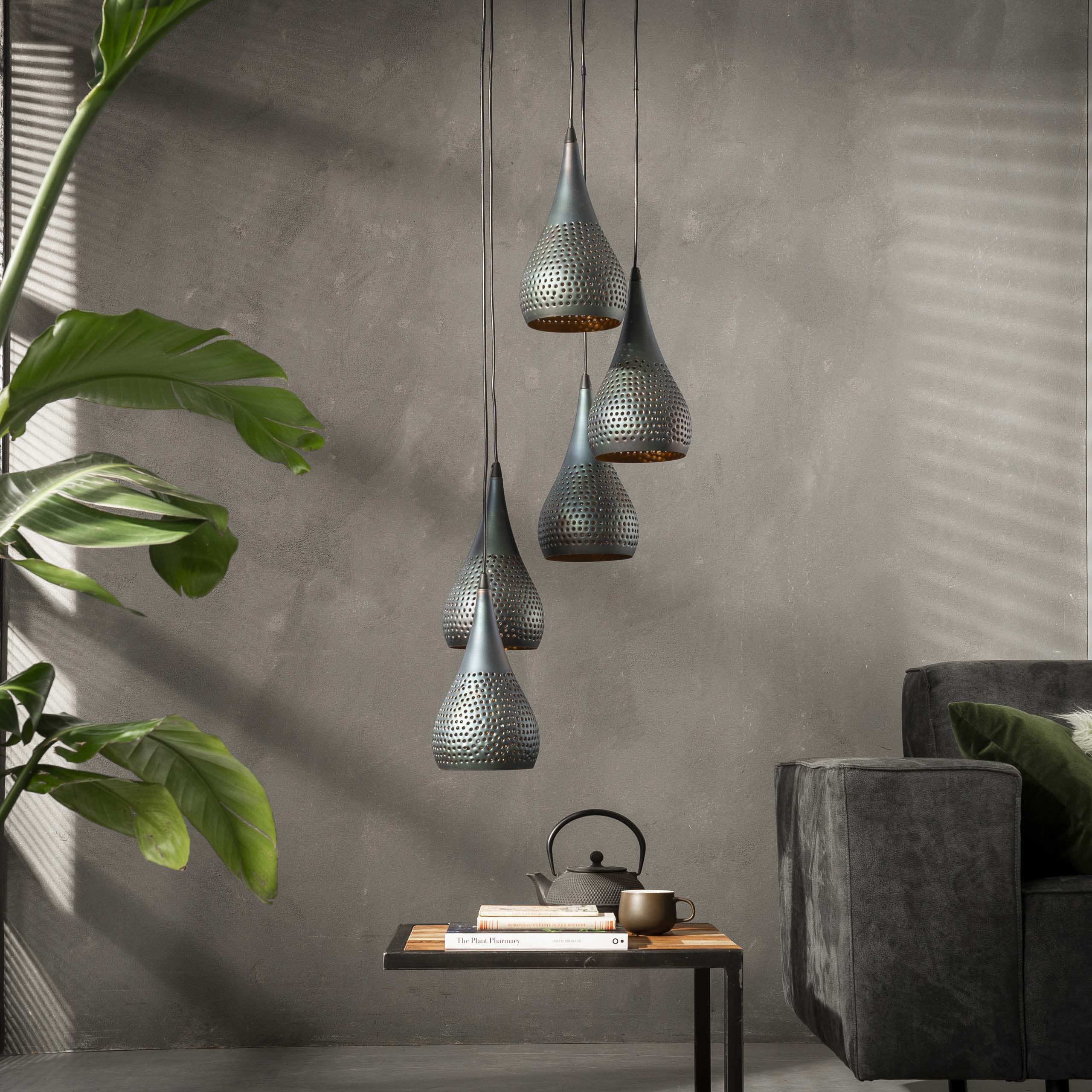 Puncera 5-lichts gelaagd - Zwartbruine hanglamp