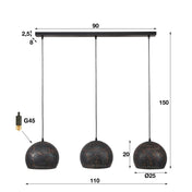Puncera Orb 3-lichts - Zwartbruine hanglamp