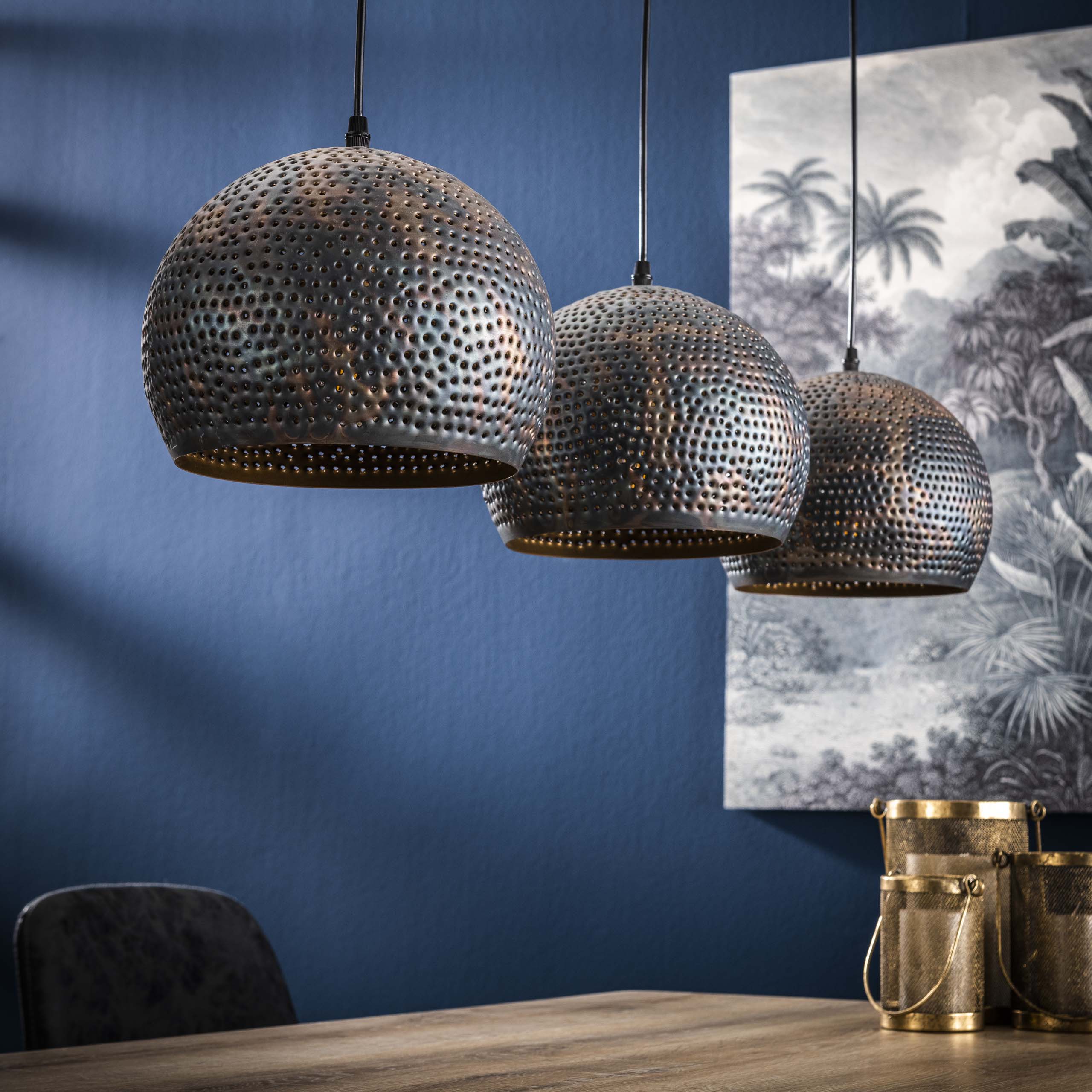 Puncera Orb 3-lichts - Zwartbruine hanglamp