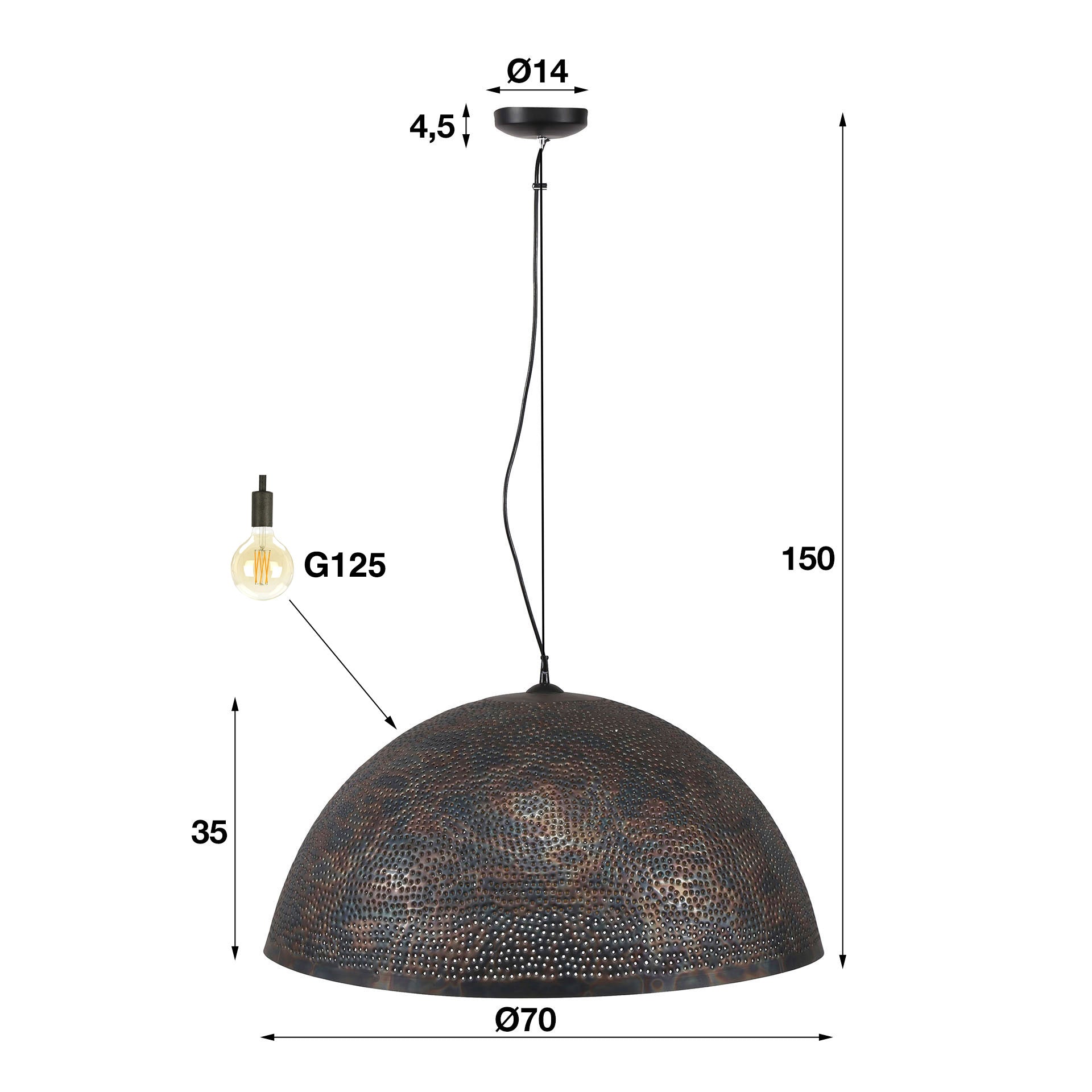 Puncera 1-lichts Ø70cm - Zwartbruine hanglamp