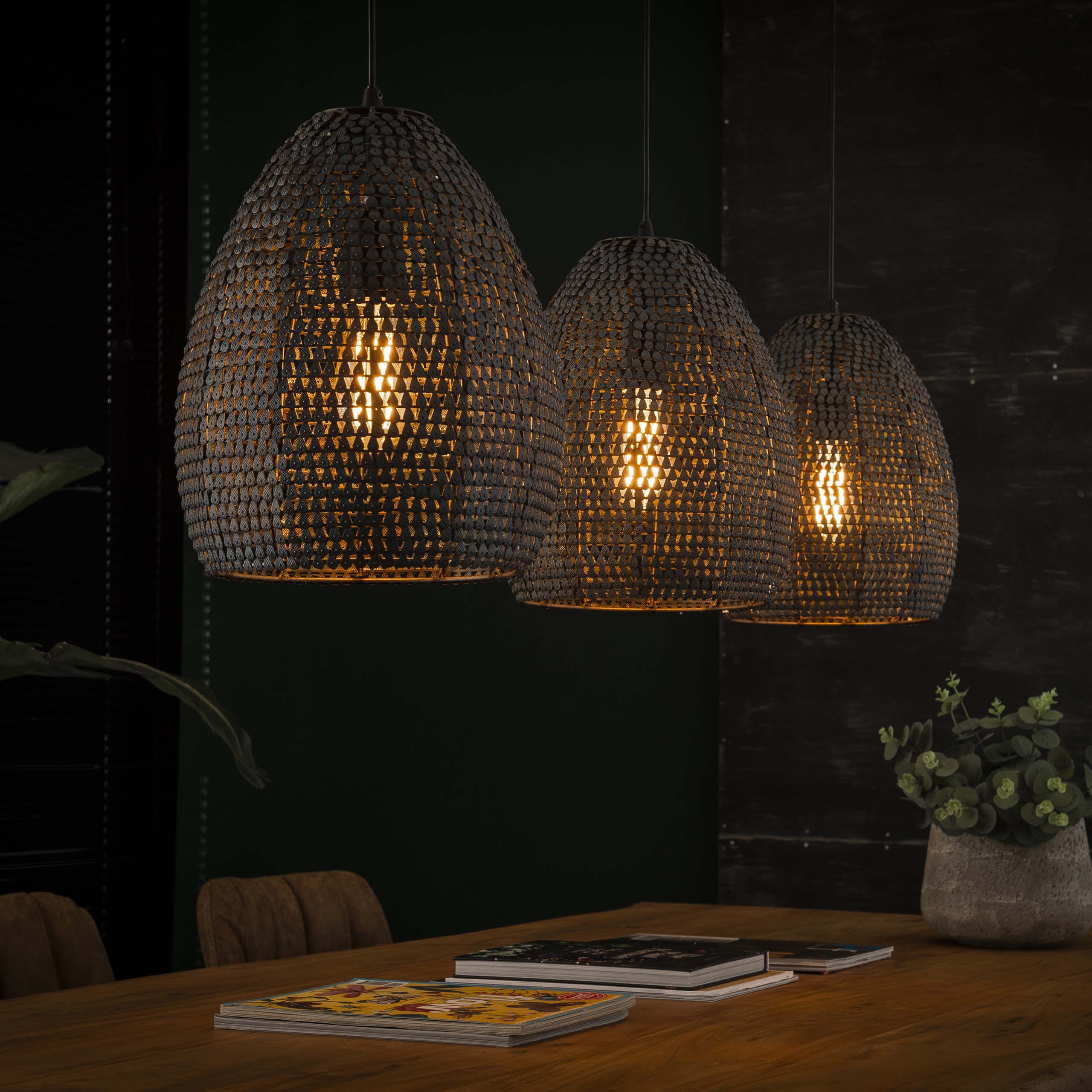 Armora Ovaal 3-lichts - Zwartbruine hanglamp