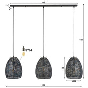 Armora Ovaal 3-lichts - Zwartbruine hanglamp