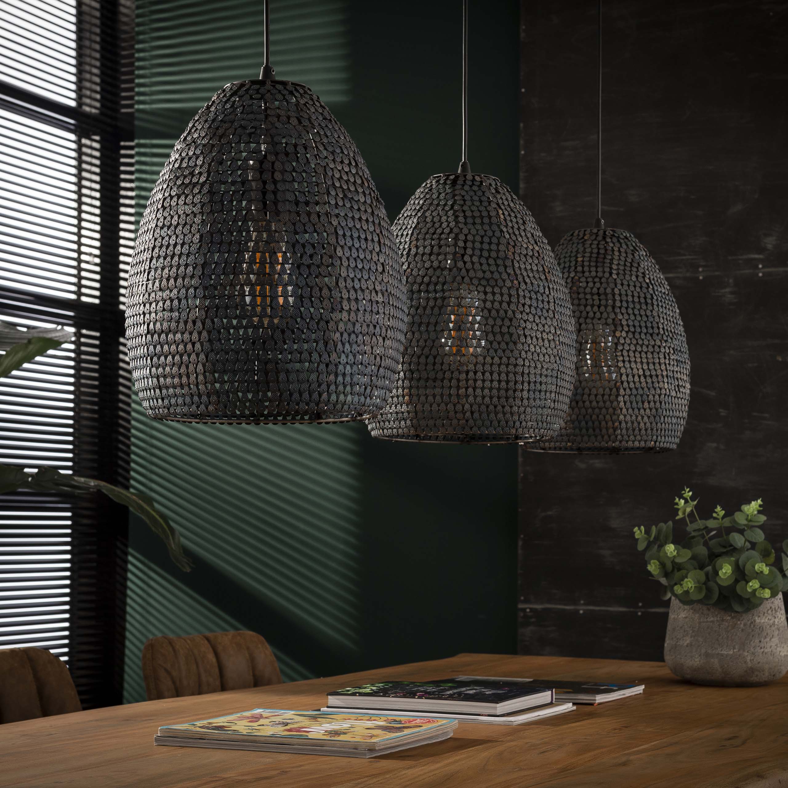 Armora Ovaal 3-lichts - Zwartbruine hanglamp