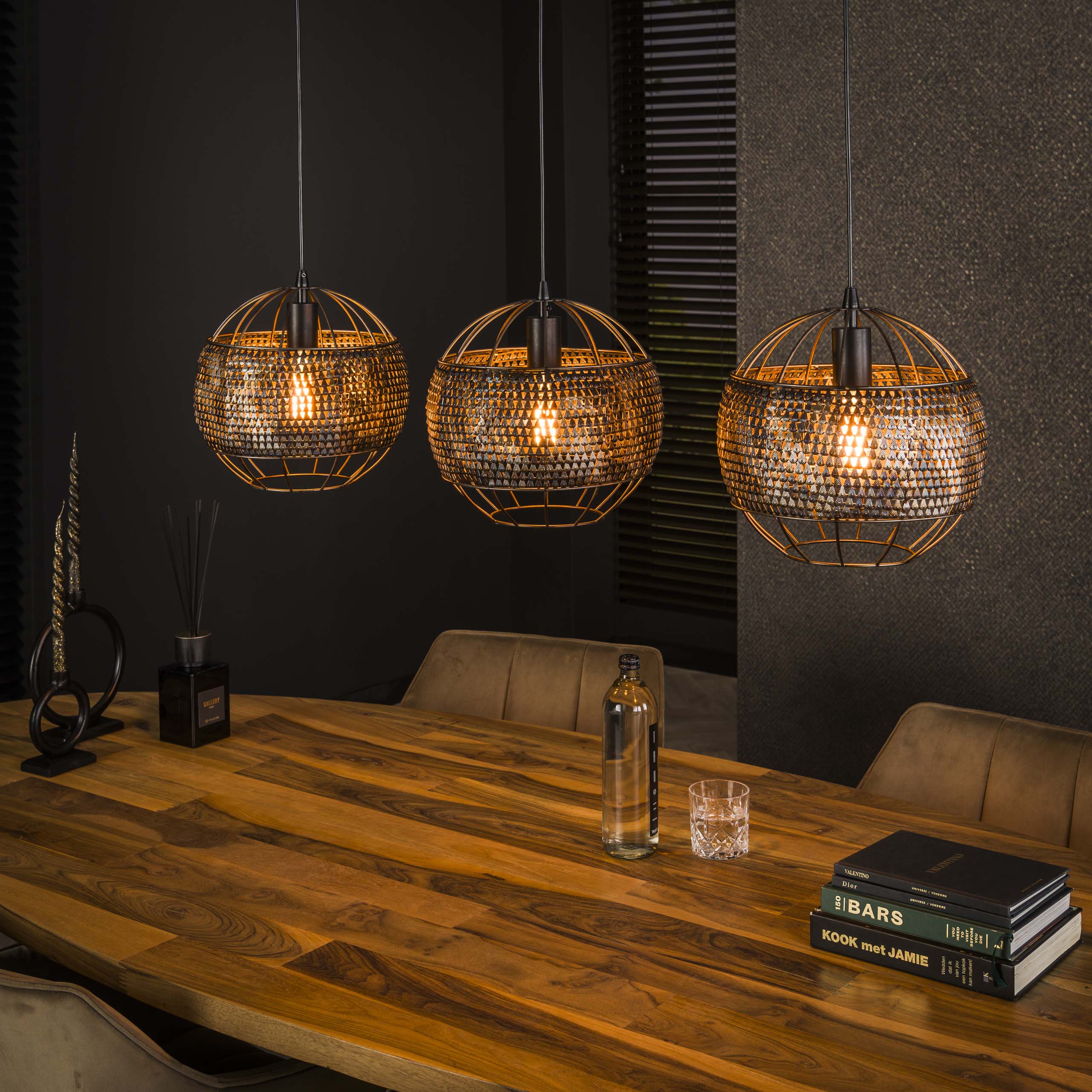 Armora Open 3-lichts - Zwartbruine hanglamp