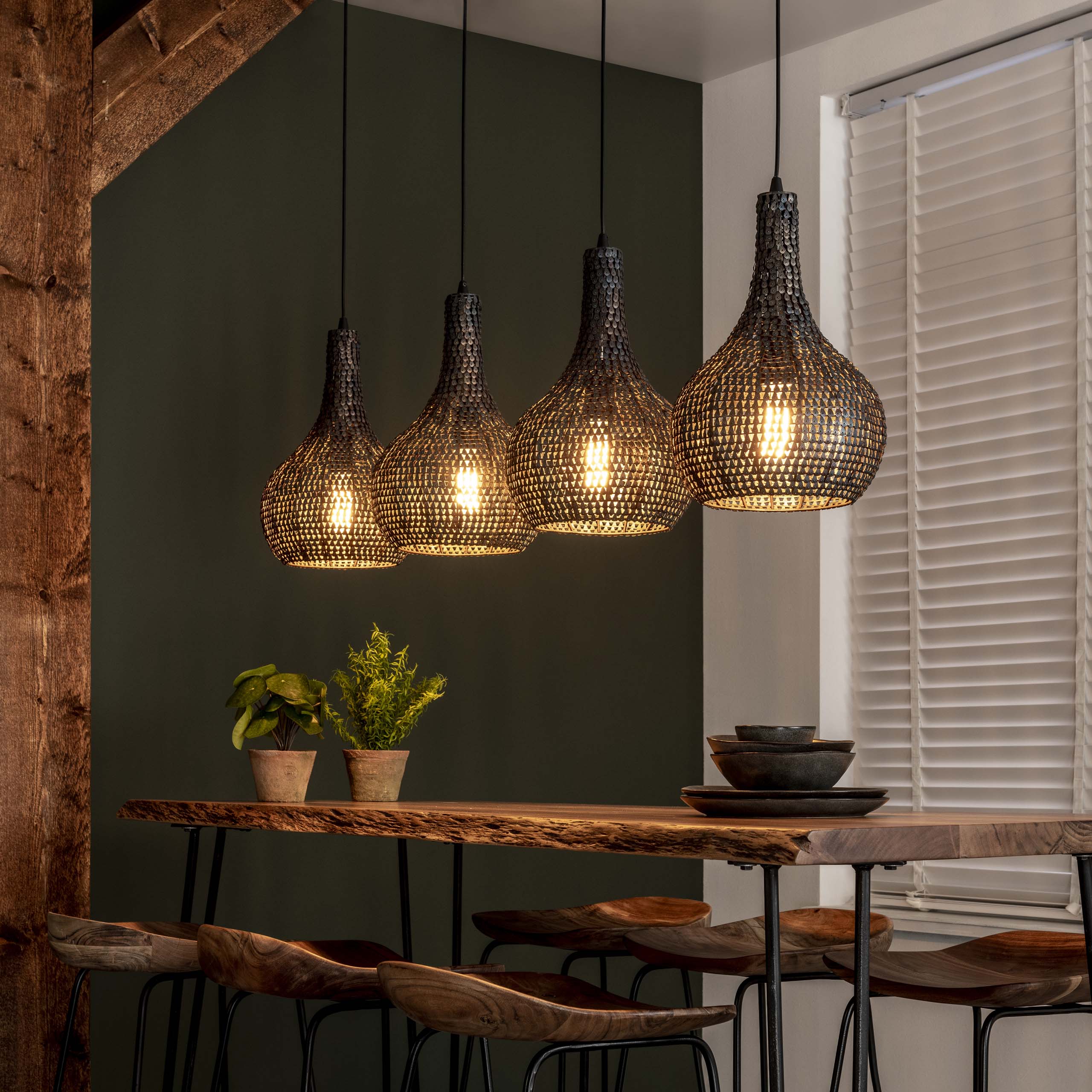 Armora Cone 4-lichts - Zwartbruine hanglamp