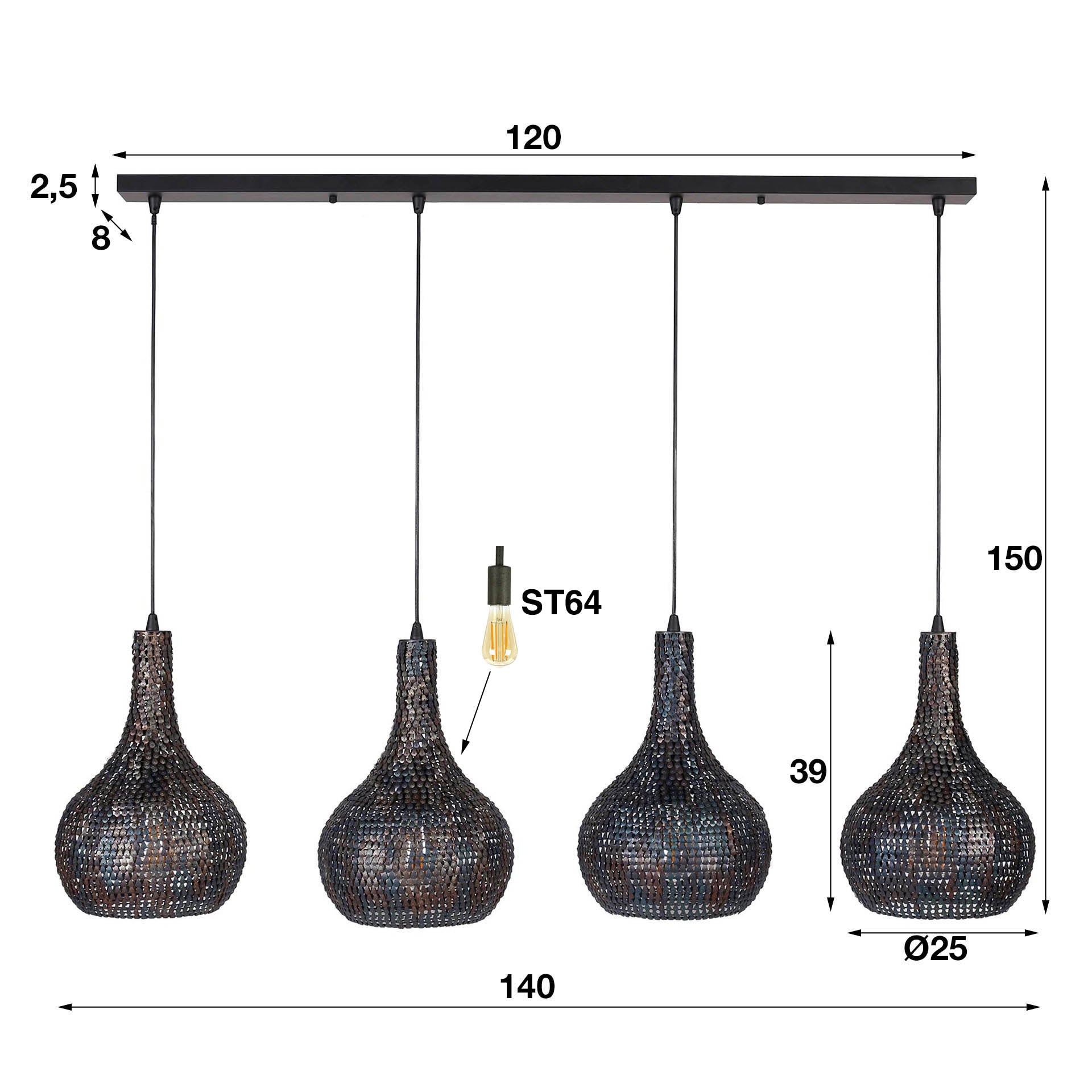 Armora Cone 4-lichts - Zwartbruine hanglamp